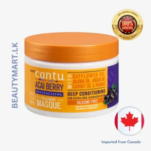 Cantu Acai Berry Revitalizing Deep Treatment Masque 340g purple tub with gold lid, repairs dry damaged hair, pure shea butter and acai berry