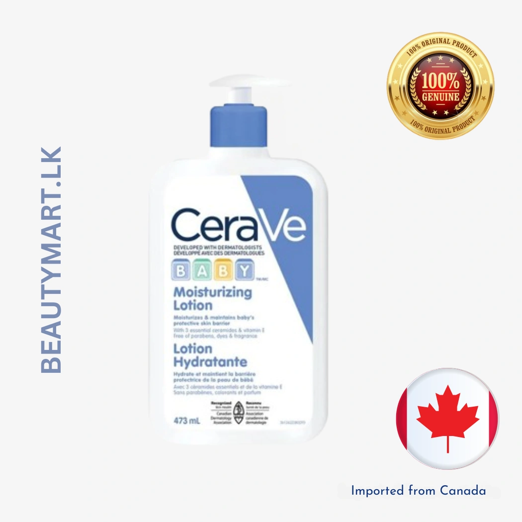 cerave-baby-moisturizing-lotion-473ml CeraVe Baby Moisturizing Lotion 473ml large white pump bottle with blue cap and baby seal, fragrance-free gentle hydration for delicate baby skin