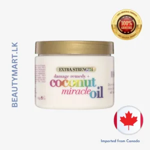 OGX Extra Strength Damage Remedy + Coconut Miracle Oil Hair Mask 168g tropical white-gold tub with coconut and vanilla bean imagery, for dry damaged curly or frizzy hair